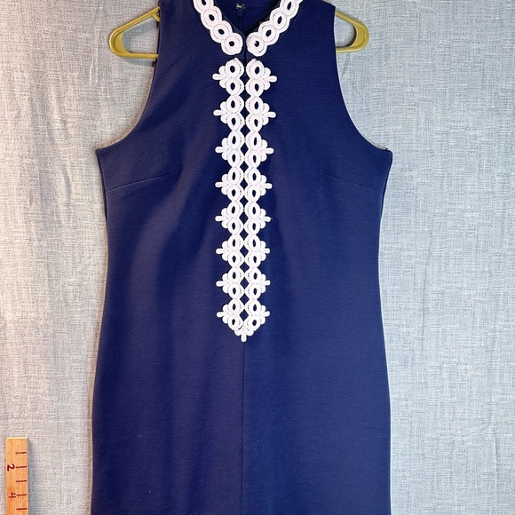 Lilly Pulitzer Dresses & Skirts - Lilly Pulitzer Callista Shift Dress Navy Blue White Lace High Neck Mini 2zippers